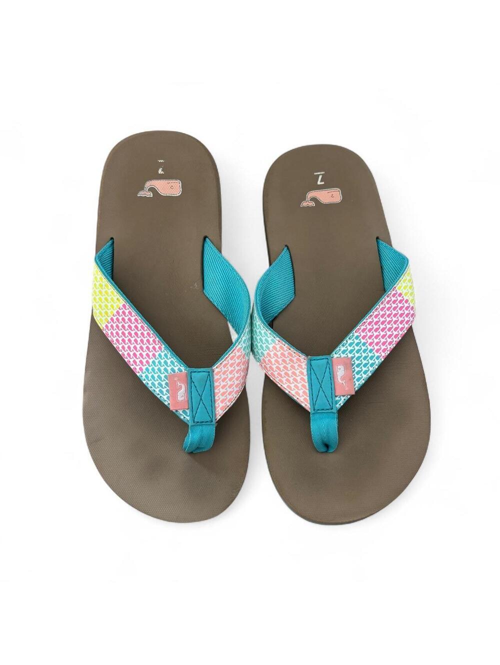 Vineyard Vines Womens Flip Flops Size 7 Multi Color Micro Whale Sailor